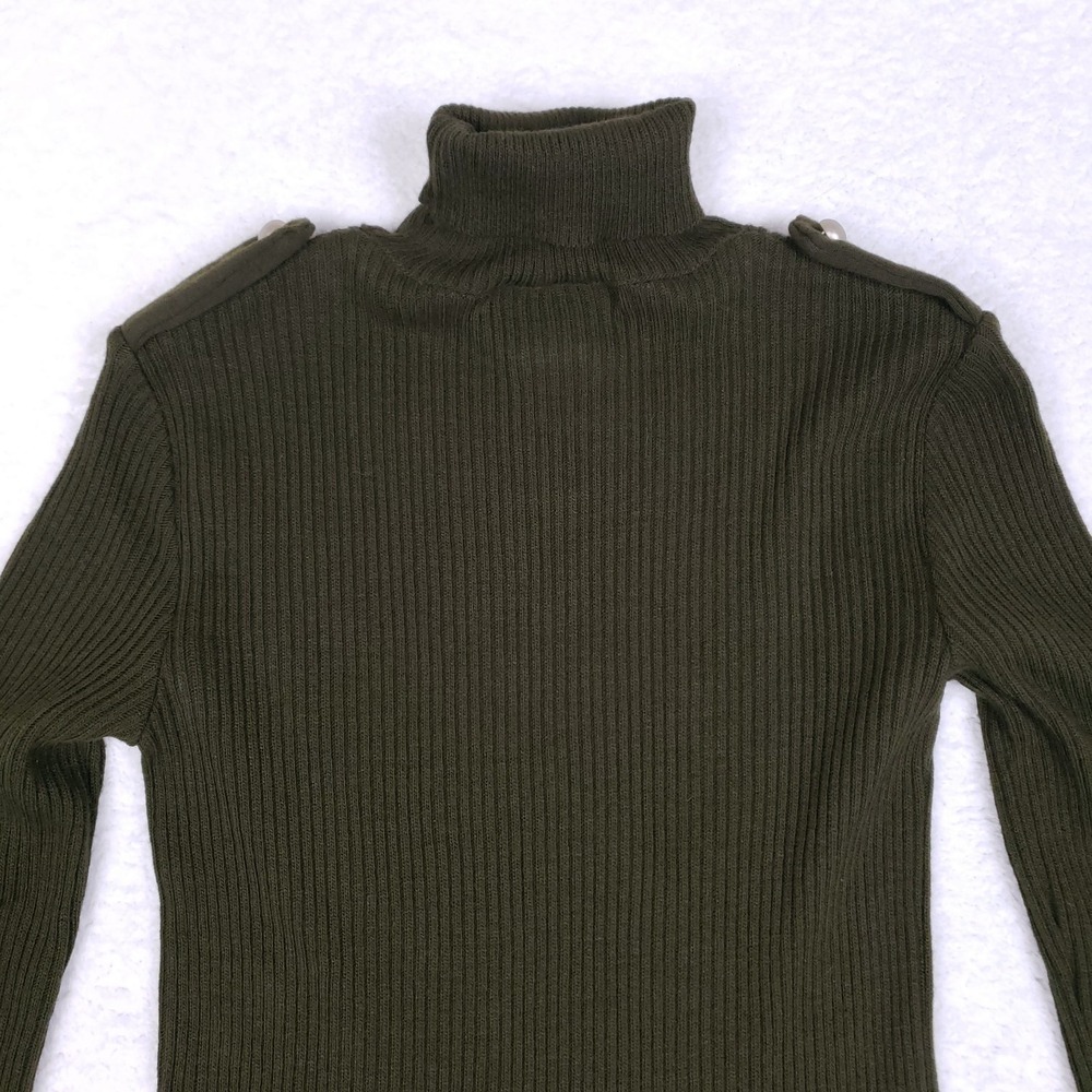 Amanda Charles Sweater Dress Small Olive Green Turtleneck Knit Military Chic - Picture 6 of 8